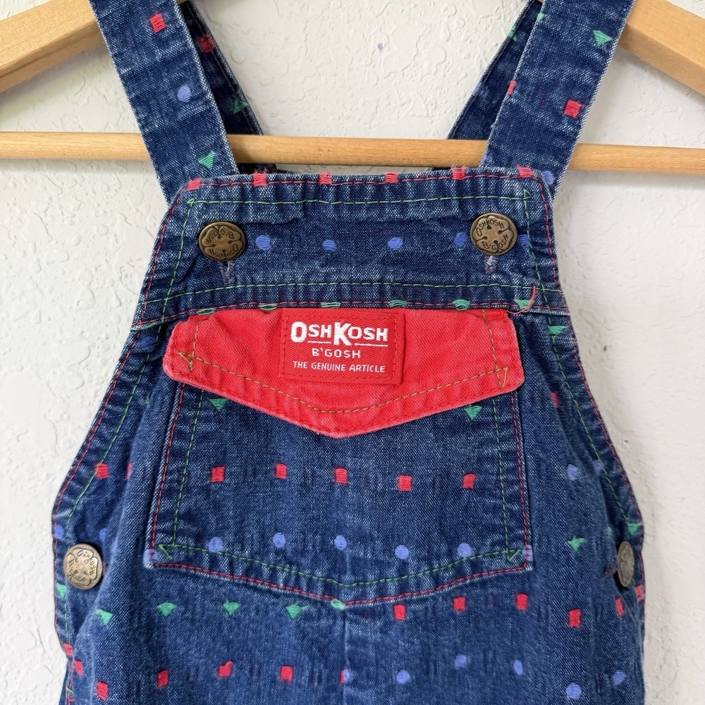 Vintage OshKosh B'gosh Geometric All Over‎ Denim Overalls 18 Months USA 90s